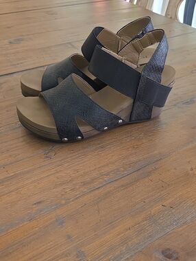 Comfort Stretch Black Wedge Sandals for Women